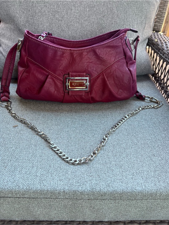 Rosetta Stone Handbags - Rosetti Shoulder Bag New Burgundy Magenta Faux Leather Purse Silver Chain Strap